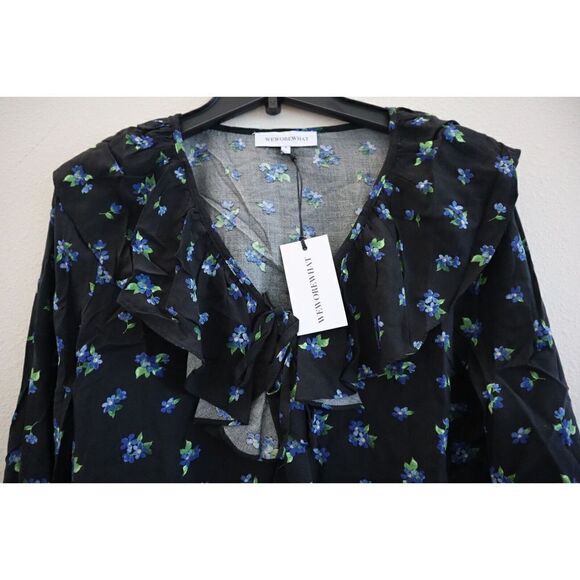 WeWoreWhat WWDT54-1 Women's Sz Medium Black Multi Watercolor Ditsy Ruffle Blouse - Picture 6 of 9